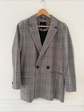 Madewell Double-Breasted Glen Plaid Blazer with Blue Windowpane